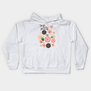 Floral Ornament, Flying Peacock Spring Peach Garden, Decorative Pink Flowers, blossom sakuras BOHO Kids Hoodie